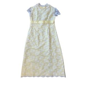 Vintage Girls Children’s Lace Yellow Handmade Long Dress Size 7 1960s Style